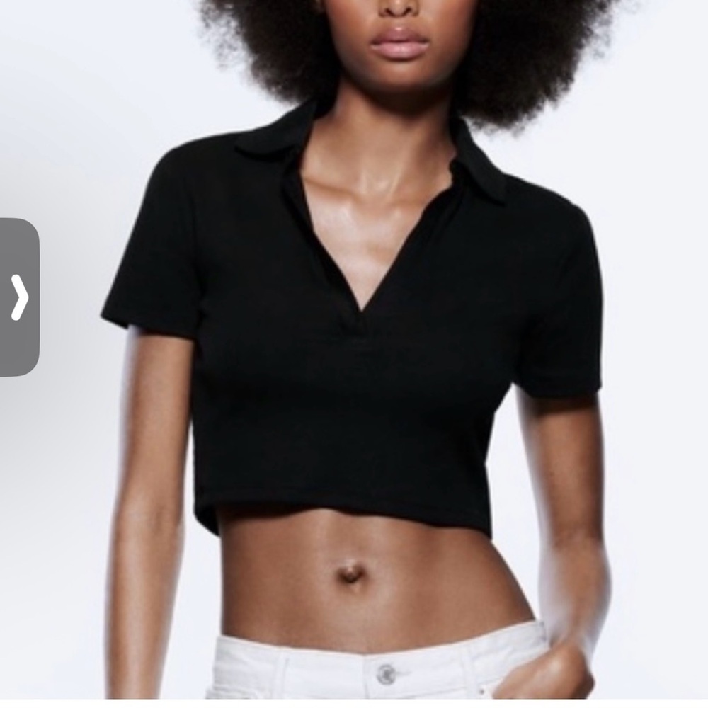 Black Cropped Polo Shirt A 0315